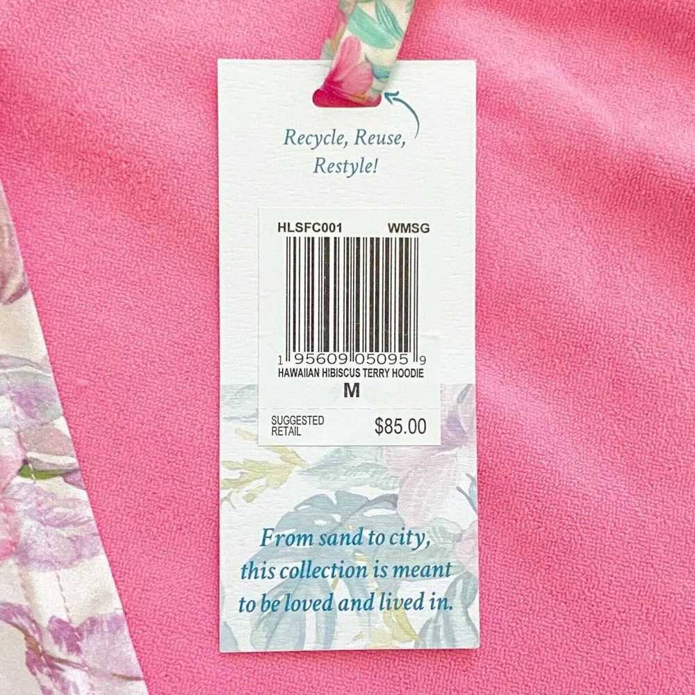 LoveShackFancy x Hurley Hoodie Hawaiian Hibiscus Pink Terry Zip Up Medium New - Picture 11 of 12